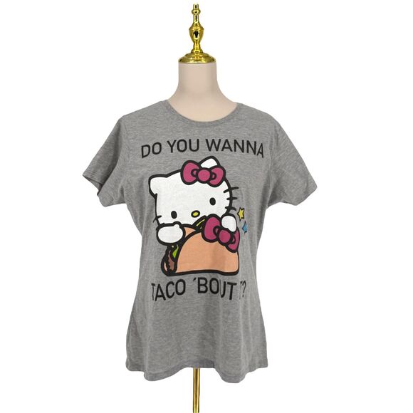 Sanrio Hello Kitty Short Sleeve Top Size XL Do You Wanna Taco 'Bout It? Gray EUC - Picture 2 of 9